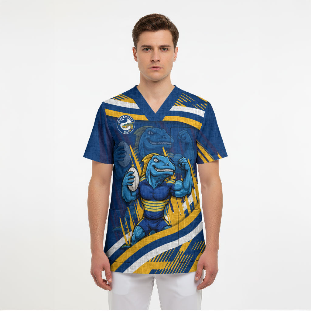 Eels Rugby Mascot Scrub Top Fierce Athlete Graphic in Sports Style