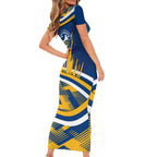 Eels Rugby Mascot Short Sleeve Bodycon Dress Fierce Athlete Graphic in Sports Style