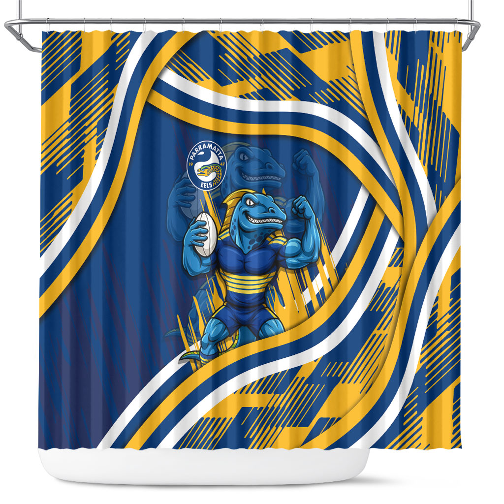 Eels Rugby Mascot Shower Curtain Fierce Athlete Graphic in Sports Style