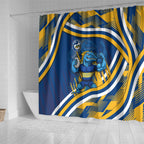Eels Rugby Mascot Shower Curtain Fierce Athlete Graphic in Sports Style
