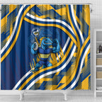 Eels Rugby Mascot Shower Curtain Fierce Athlete Graphic in Sports Style