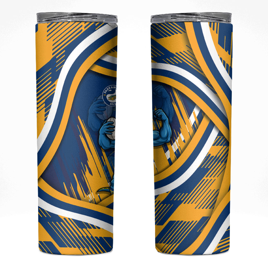 Eels Rugby Mascot Skinny Tumbler Fierce Athlete Graphic in Sports Style