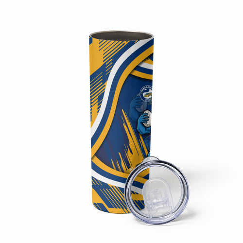 Eels Rugby Mascot Skinny Tumbler Fierce Athlete Graphic in Sports Style