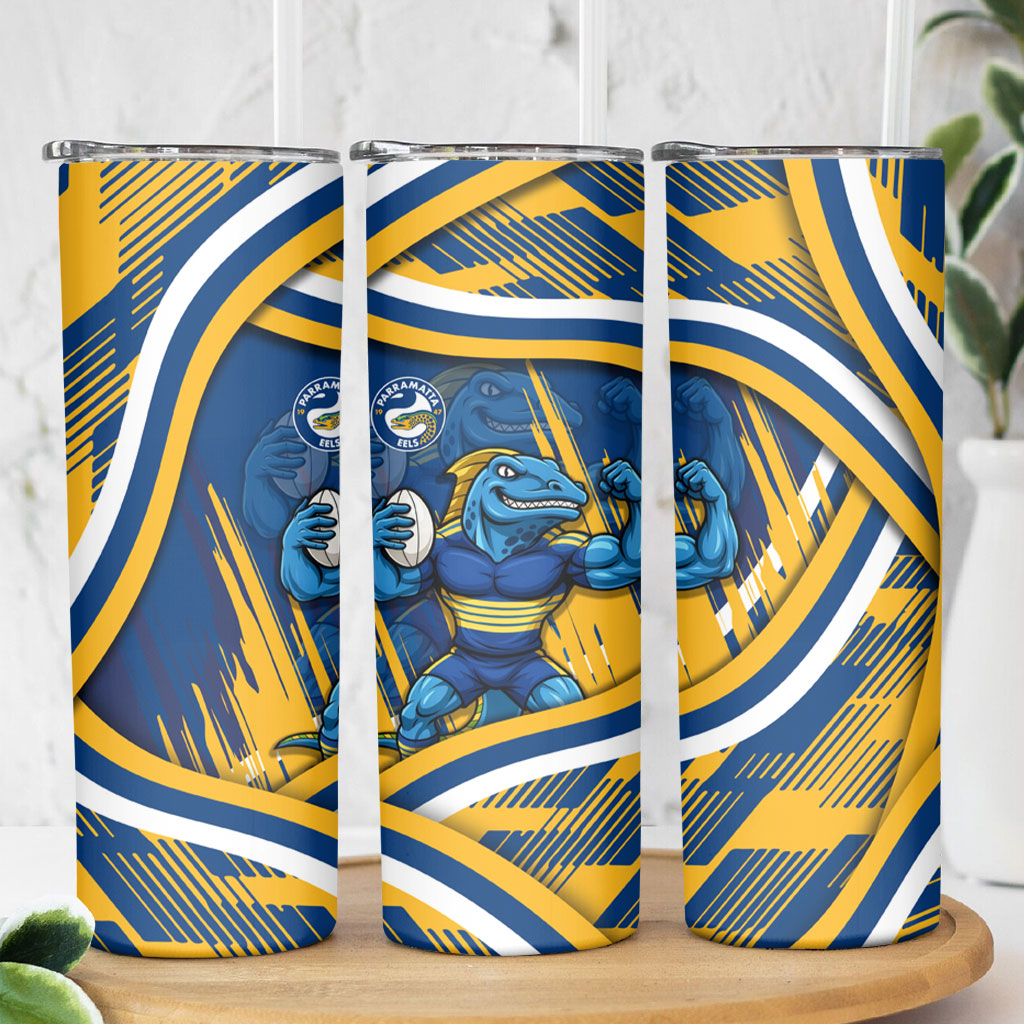 Eels Rugby Mascot Skinny Tumbler Fierce Athlete Graphic in Sports Style