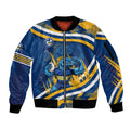 Eels Rugby Mascot Sleeve Zip Bomber Jacket Fierce Athlete Graphic in Sports Style