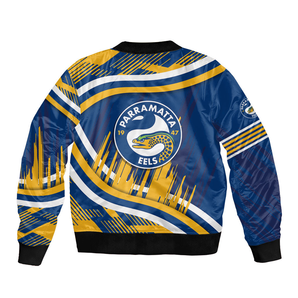 Eels Rugby Mascot Sleeve Zip Bomber Jacket Fierce Athlete Graphic in Sports Style