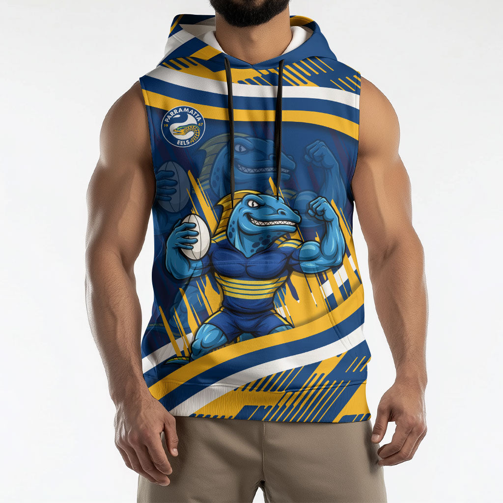 Eels Rugby Mascot Sleeveless Hoodie Fierce Athlete Graphic in Sports Style