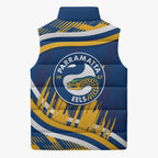 Eels Rugby Mascot Sleeveless Puffer Jacket Fierce Athlete Graphic in Sports Style