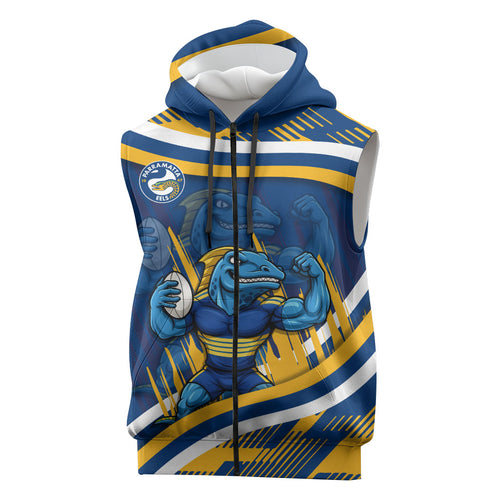 Eels Rugby Mascot Sleeveless Zip Hoodie Fierce Athlete Graphic in Sports Style