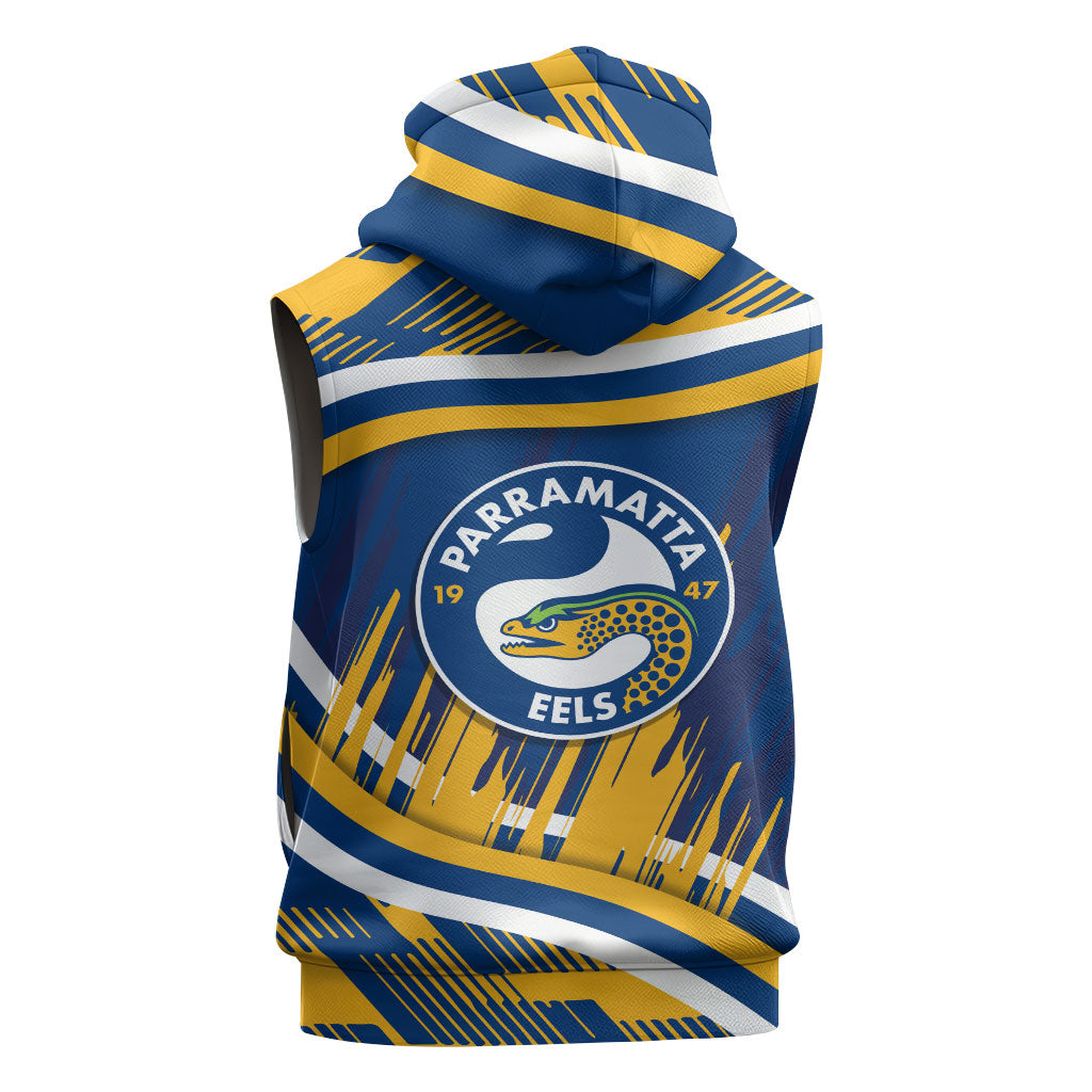 Eels Rugby Mascot Sleeveless Zip Hoodie Fierce Athlete Graphic in Sports Style
