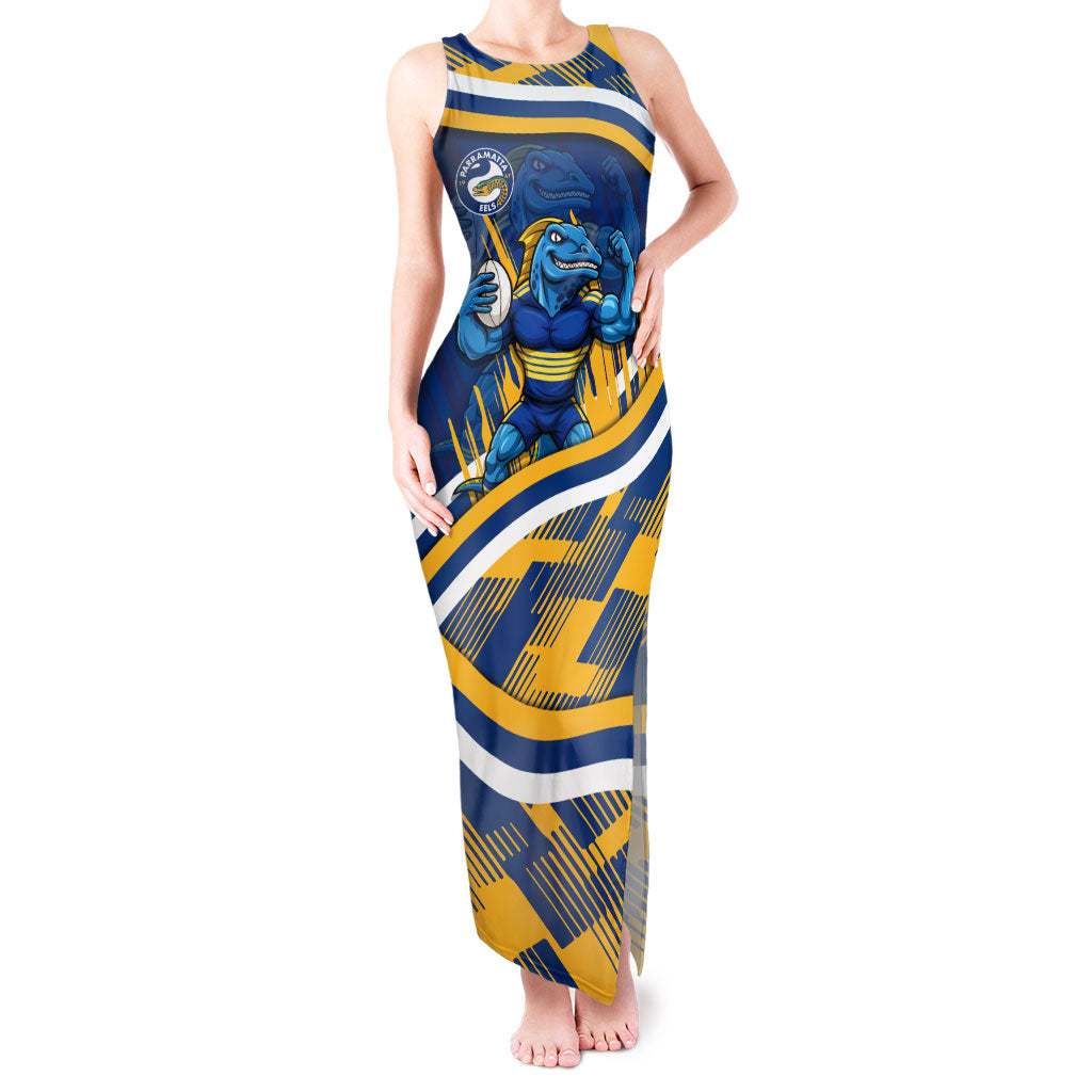 Eels Rugby Mascot Tank Maxi Dress Fierce Athlete Graphic in Sports Style