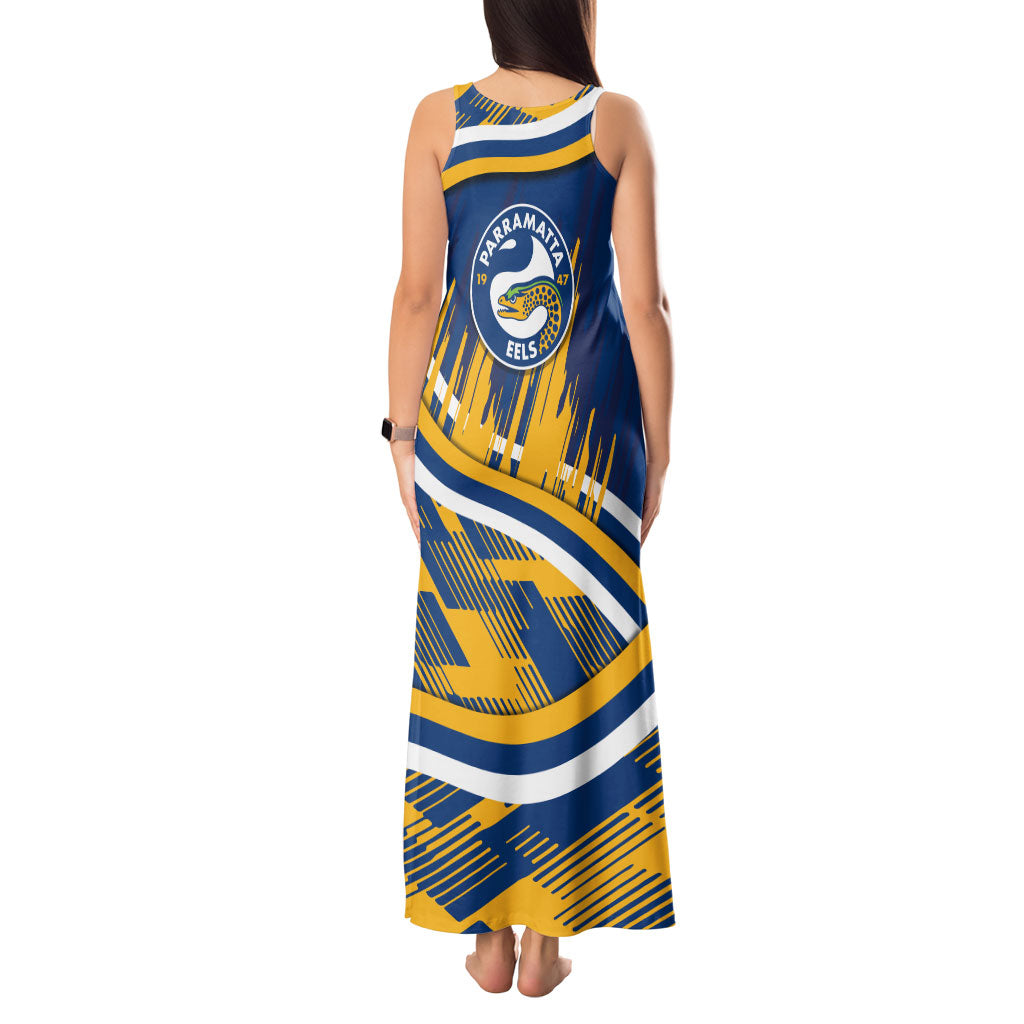 Eels Rugby Mascot Tank Maxi Dress Fierce Athlete Graphic in Sports Style