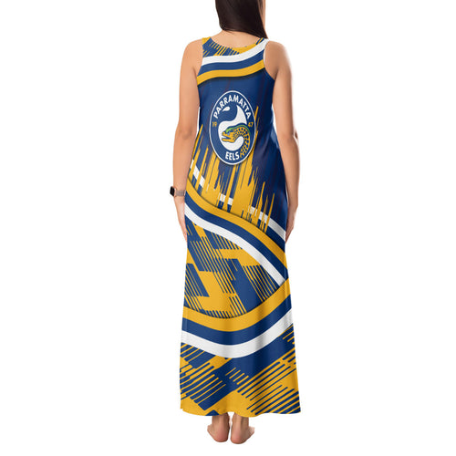 Eels Rugby Mascot Tank Maxi Dress Fierce Athlete Graphic in Sports Style