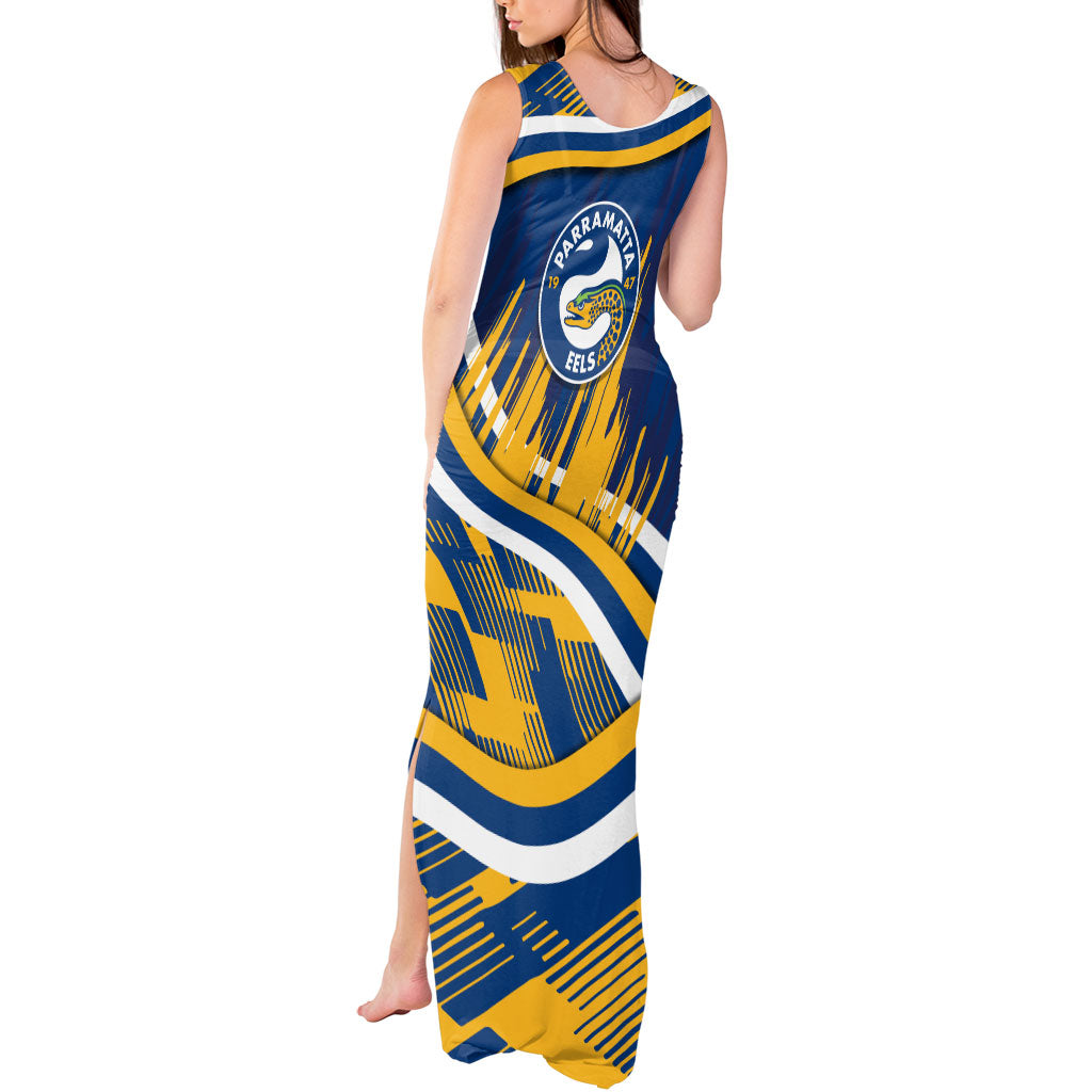 Eels Rugby Mascot Tank Maxi Dress Fierce Athlete Graphic in Sports Style