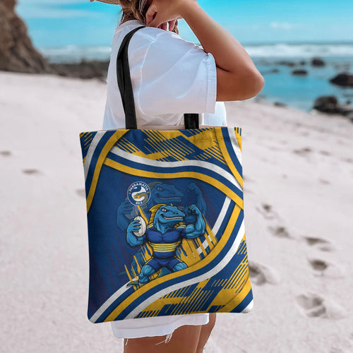 Eels Rugby Mascot Tote Bag Fierce Athlete Graphic in Sports Style