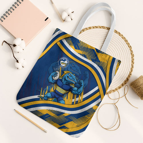 Eels Rugby Mascot Tote Bag Fierce Athlete Graphic in Sports Style