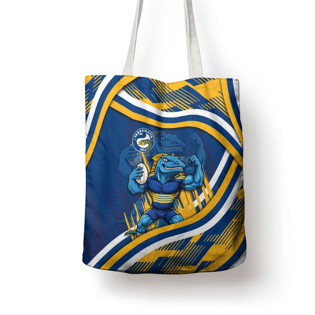 Eels Rugby Mascot Tote Bag Fierce Athlete Graphic in Sports Style