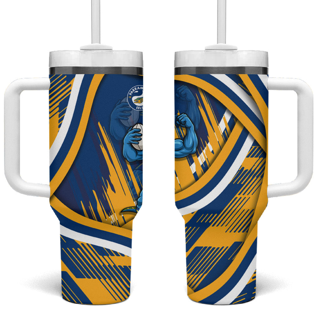 Eels Rugby Mascot Tumbler With Handle Fierce Athlete Graphic in Sports Style