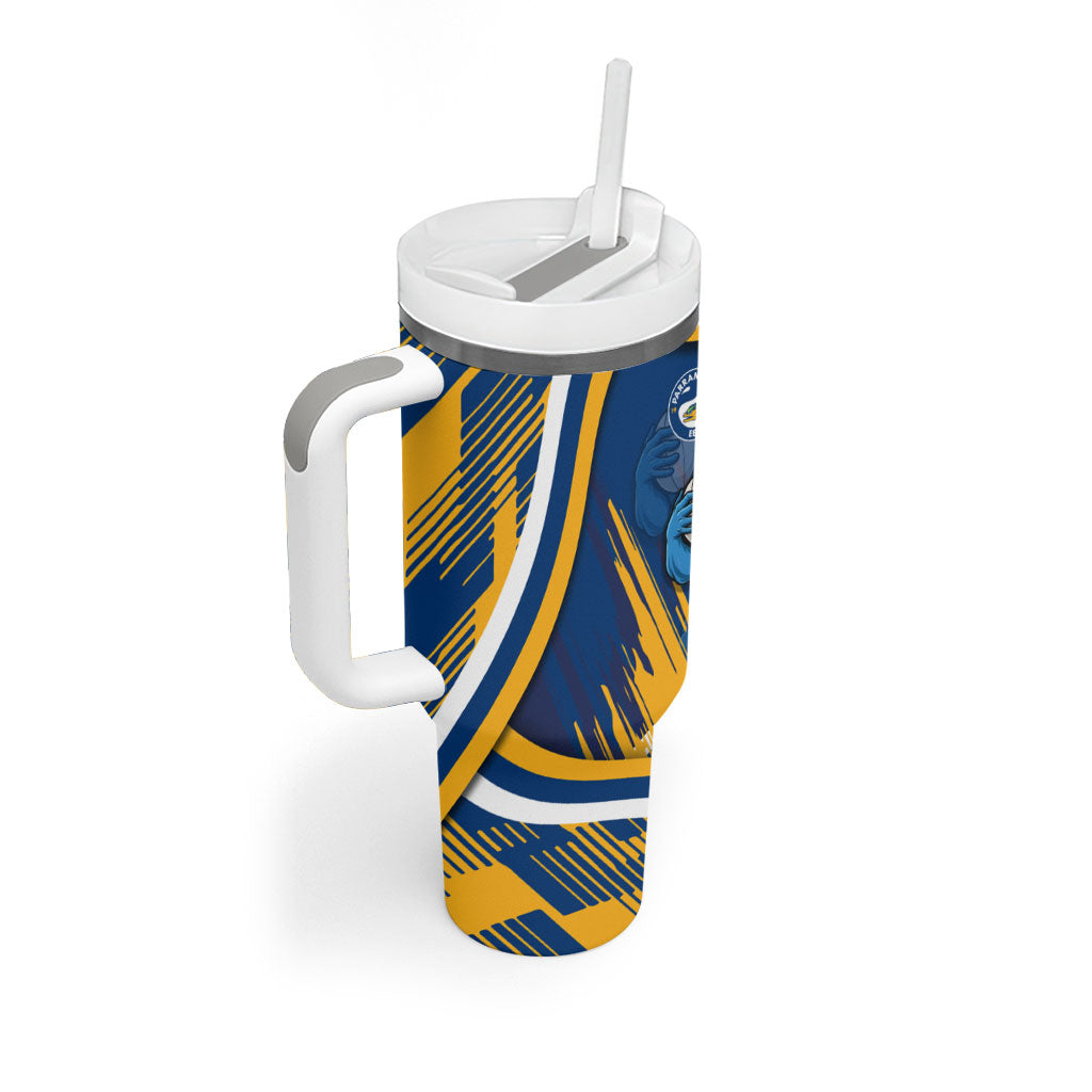 Eels Rugby Mascot Tumbler With Handle Fierce Athlete Graphic in Sports Style