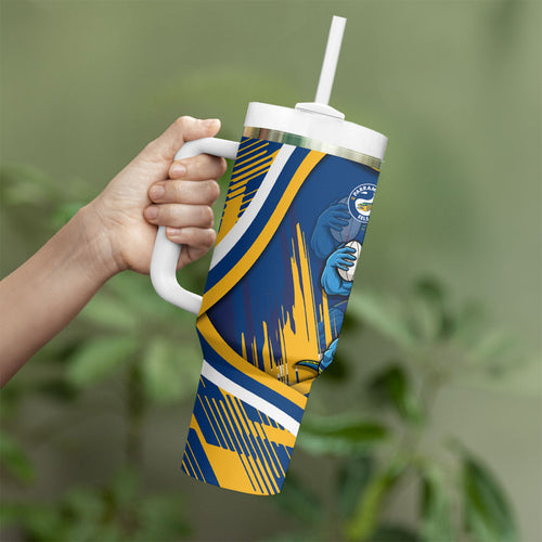 Eels Rugby Mascot Tumbler With Handle Fierce Athlete Graphic in Sports Style
