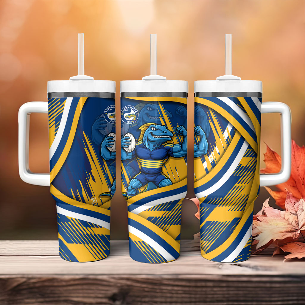 Eels Rugby Mascot Tumbler With Handle Fierce Athlete Graphic in Sports Style
