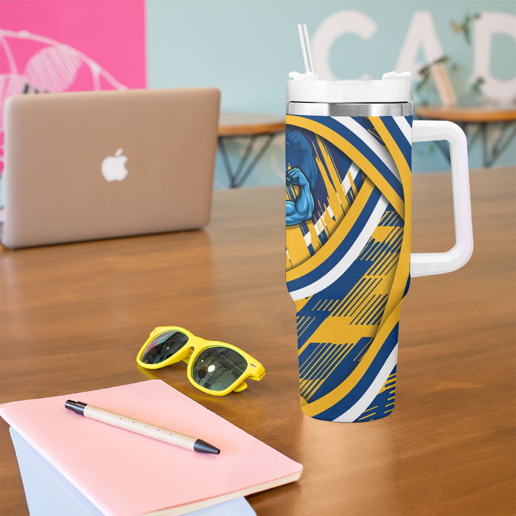 Eels Rugby Mascot Tumbler With Handle Fierce Athlete Graphic in Sports Style