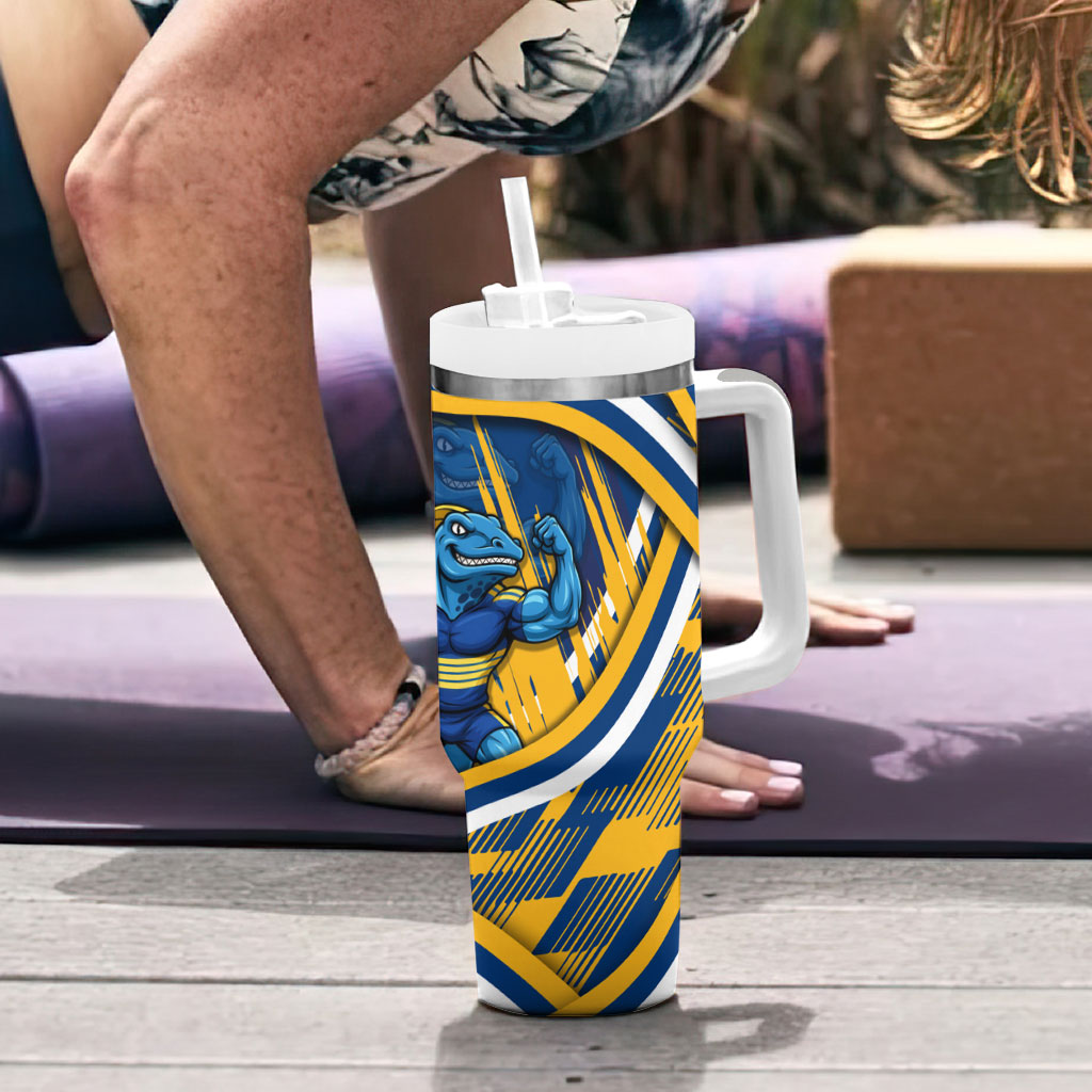 Eels Rugby Mascot Tumbler With Handle Fierce Athlete Graphic in Sports Style