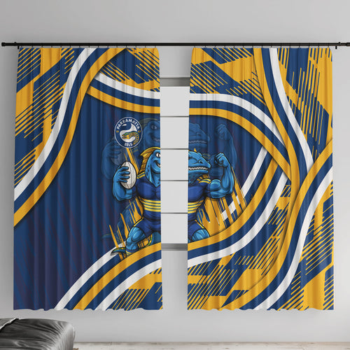 Eels Rugby Mascot Window Curtain Fierce Athlete Graphic in Sports Style