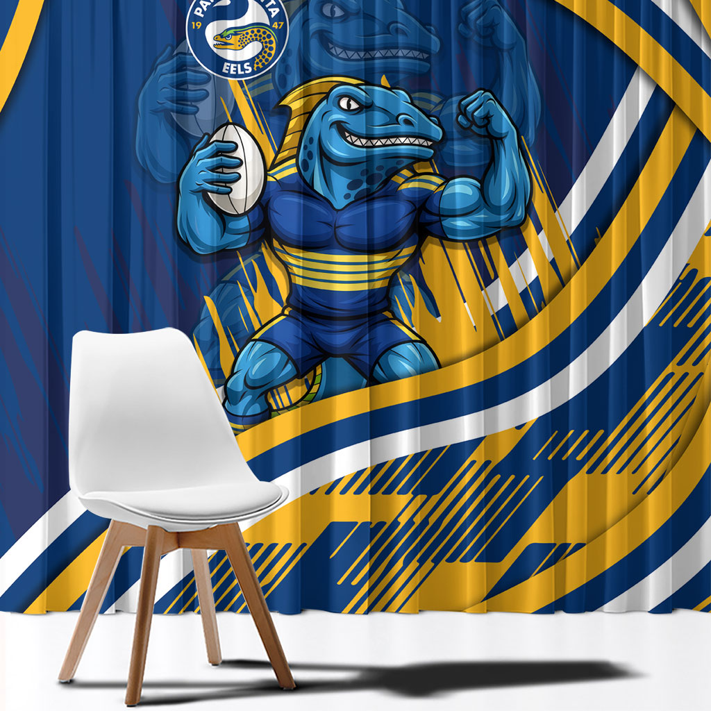 Eels Rugby Mascot Window Curtain Fierce Athlete Graphic in Sports Style