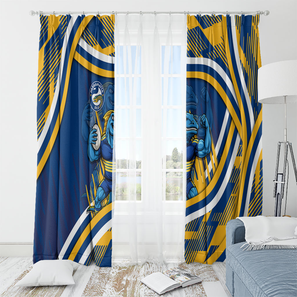 Eels Rugby Mascot Window Curtain Fierce Athlete Graphic in Sports Style