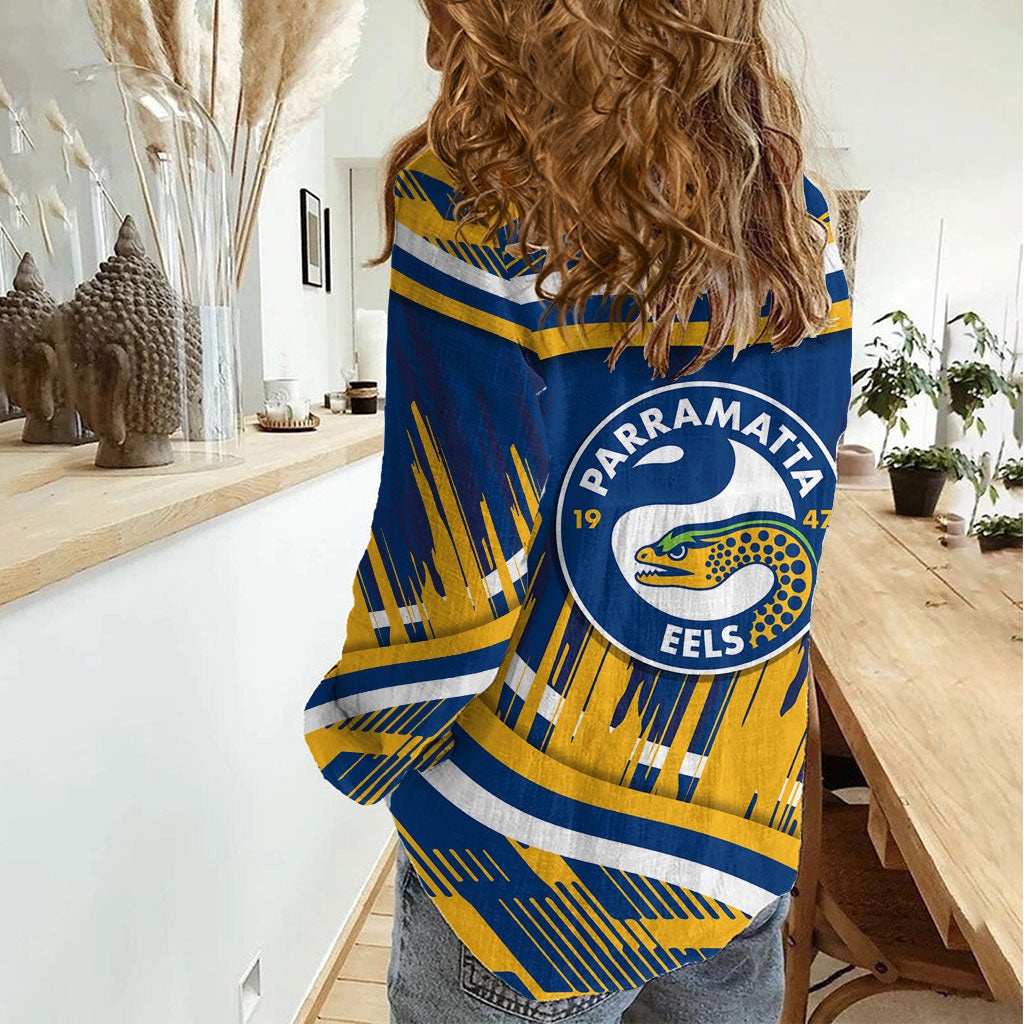 Eels Rugby Mascot Women Casual Shirt Fierce Athlete Graphic in Sports Style