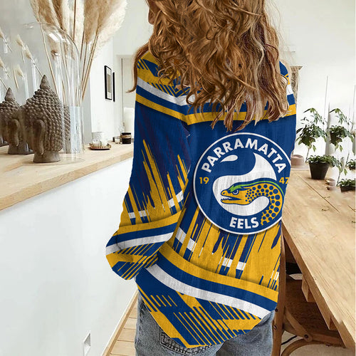 Eels Rugby Mascot Women Casual Shirt Fierce Athlete Graphic in Sports Style