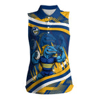 Eels Rugby Mascot Women Sleeveless Polo Shirt Fierce Athlete Graphic in Sports Style