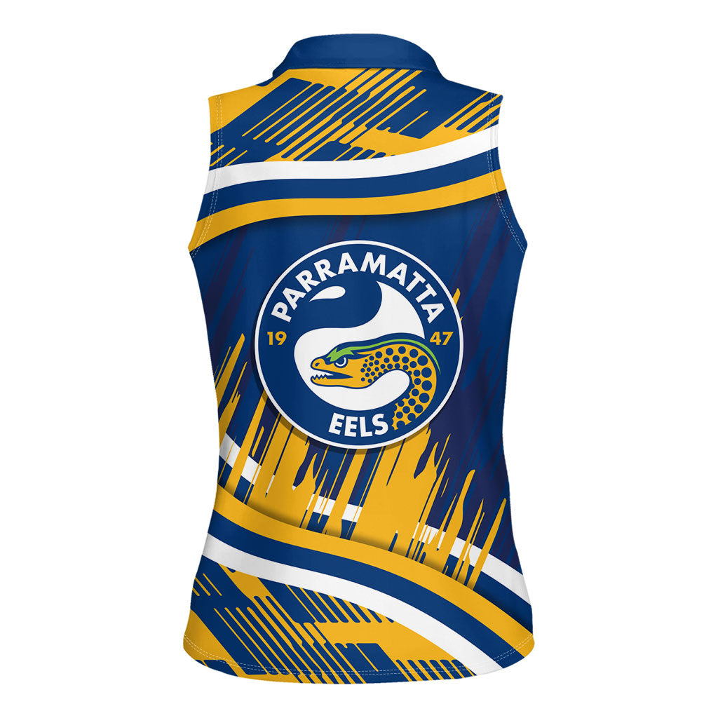 Eels Rugby Mascot Women Sleeveless Polo Shirt Fierce Athlete Graphic in Sports Style