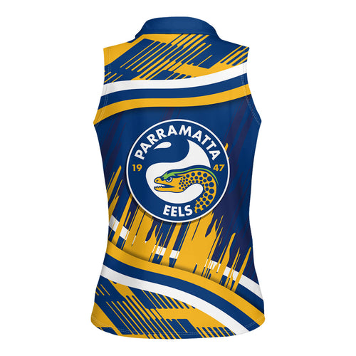Eels Rugby Mascot Women Sleeveless Polo Shirt Fierce Athlete Graphic in Sports Style