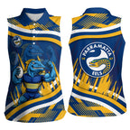 Eels Rugby Mascot Women Sleeveless Polo Shirt Fierce Athlete Graphic in Sports Style