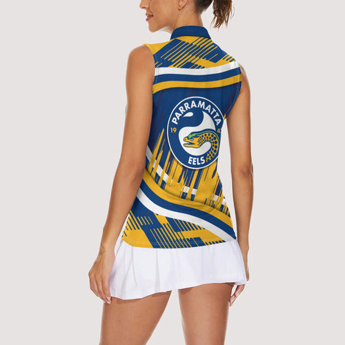 Eels Rugby Mascot Women Sleeveless Polo Shirt Fierce Athlete Graphic in Sports Style