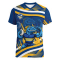 Eels Rugby Mascot Women V-Neck T-Shirt Fierce Athlete Graphic in Sports Style
