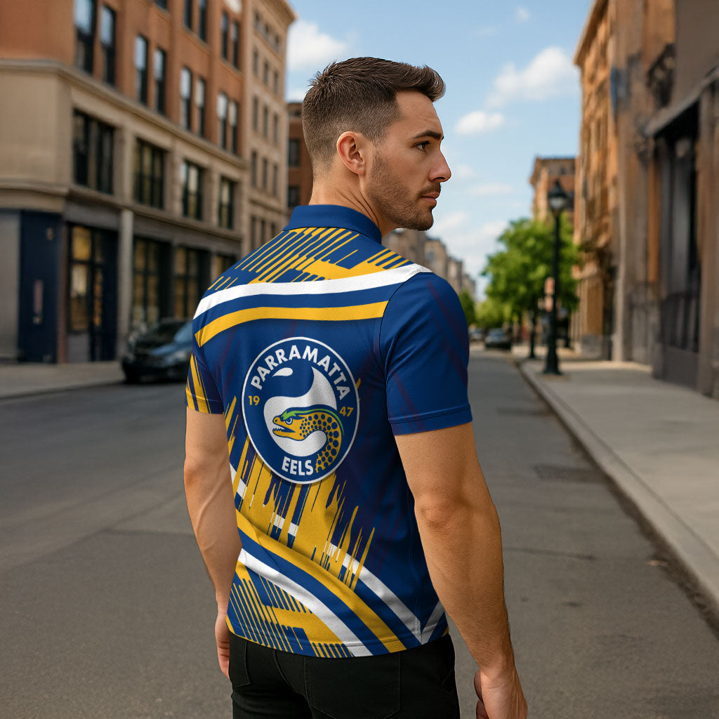Eels Rugby Mascot Zipper Polo Shirt Fierce Athlete Graphic in Sports Style