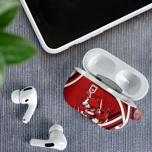 Dragons Rugby Mascot AirPods Case Fierce Athlete Graphic in Sports Style