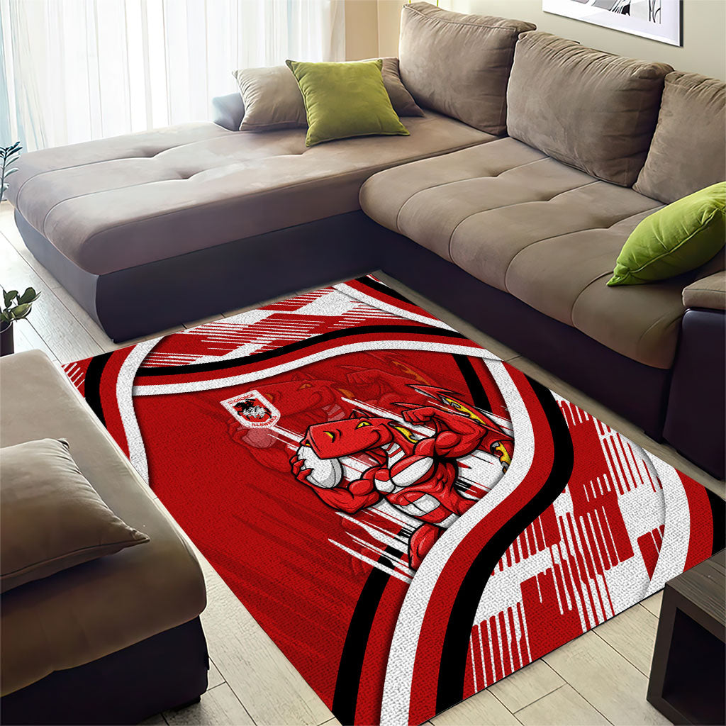 Dragons Rugby Mascot Area Rug Fierce Athlete Graphic in Sports Style