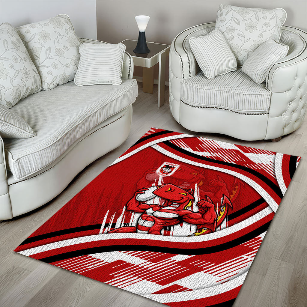Dragons Rugby Mascot Area Rug Fierce Athlete Graphic in Sports Style