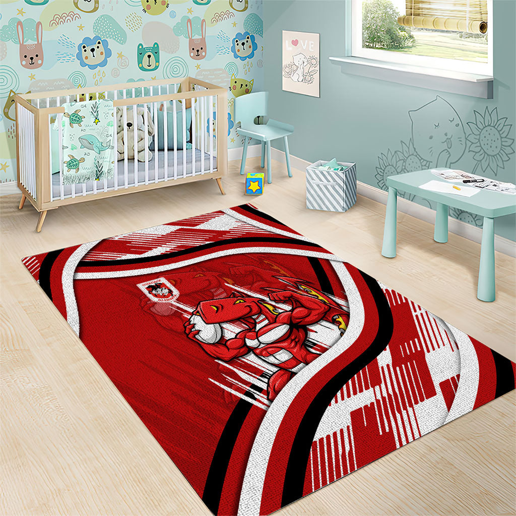 Dragons Rugby Mascot Area Rug Fierce Athlete Graphic in Sports Style