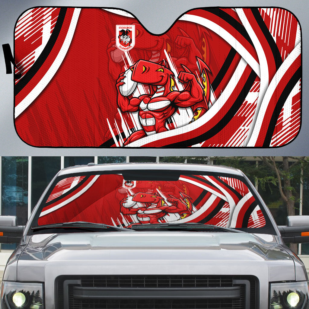 Dragons Rugby Mascot Auto Sun Shade Fierce Athlete Graphic in Sports Style