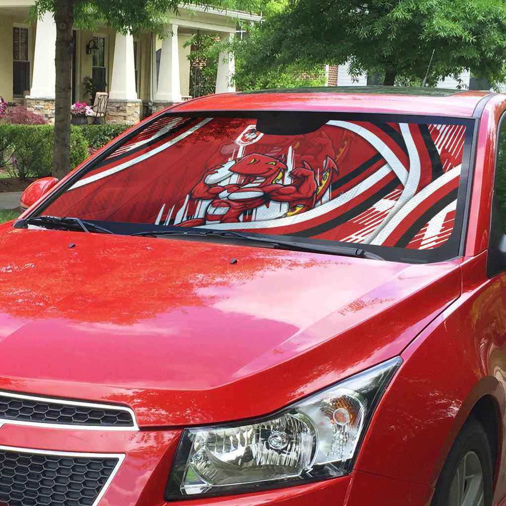 Dragons Rugby Mascot Auto Sun Shade Fierce Athlete Graphic in Sports Style
