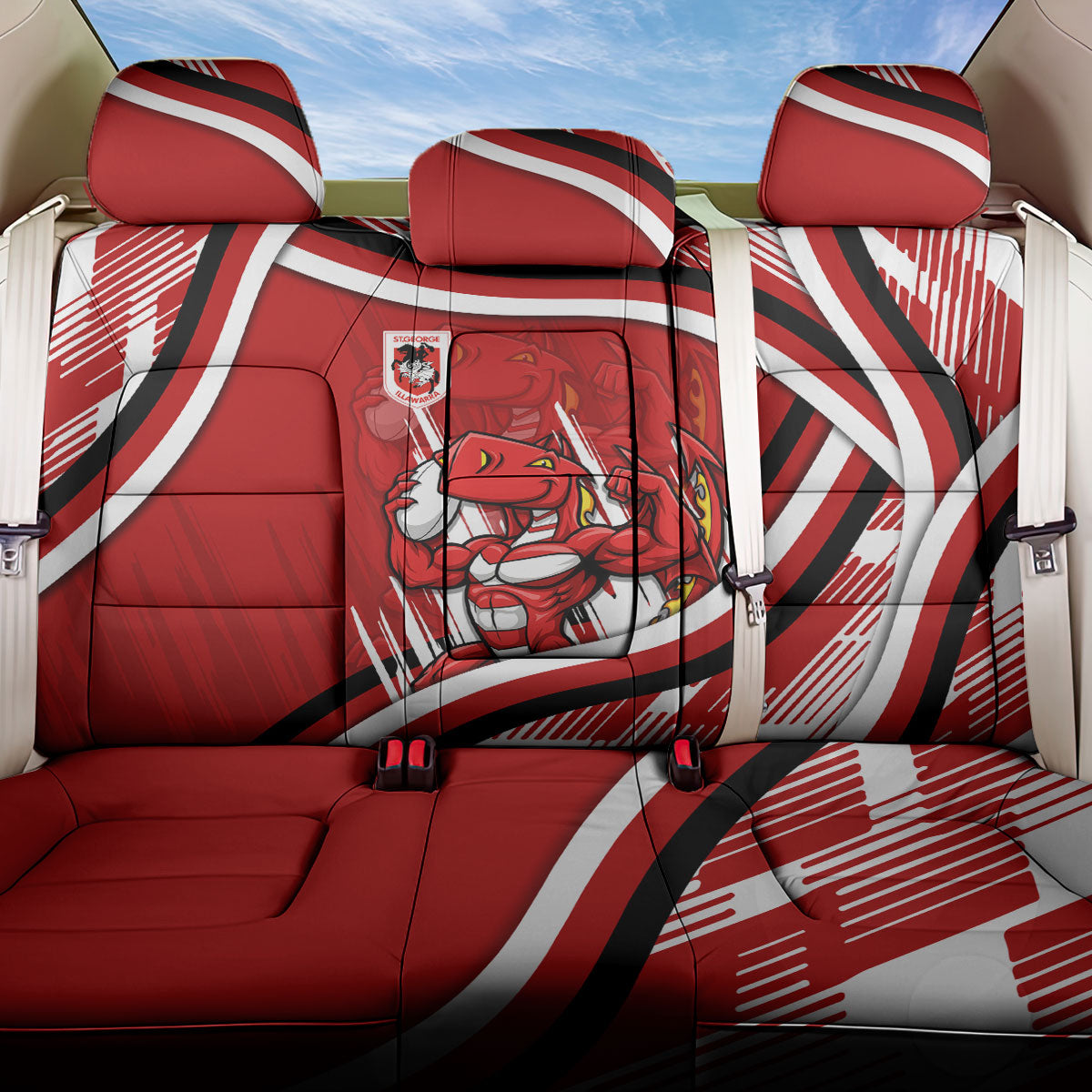 Dragons Rugby Mascot Back Car Seat Cover Fierce Athlete Graphic in Sports Style