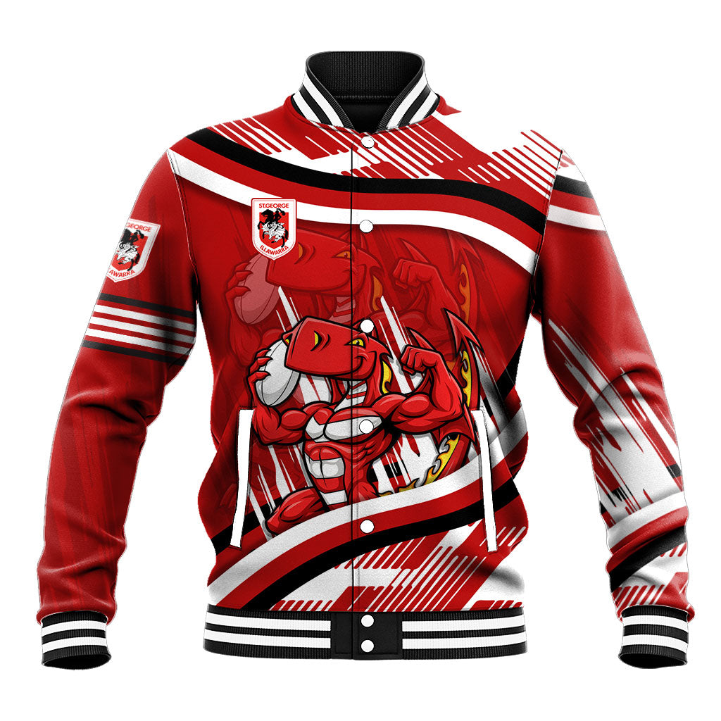 Dragons Rugby Mascot Baseball Jacket Fierce Athlete Graphic in Sports Style