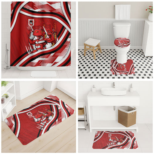 Dragons Rugby Mascot Bathroom Set Fierce Athlete Graphic in Sports Style