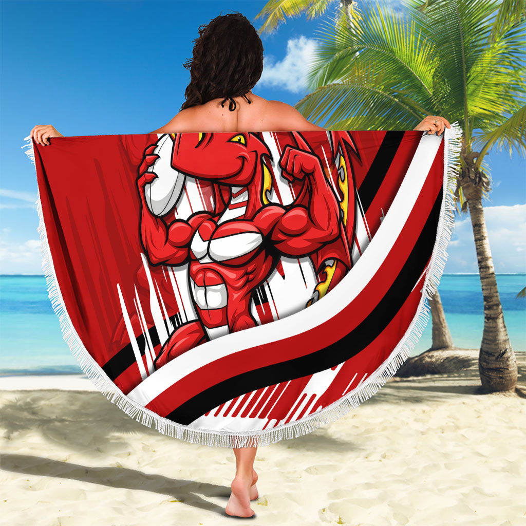 Dragons Rugby Mascot Beach Blanket Fierce Athlete Graphic in Sports Style