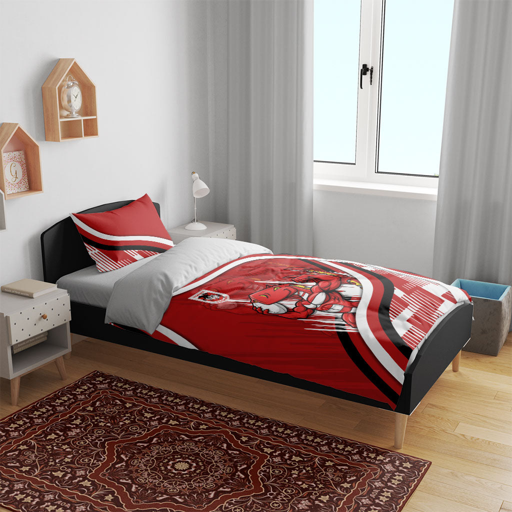 Dragons Rugby Mascot Bedding Set Fierce Athlete Graphic in Sports Style